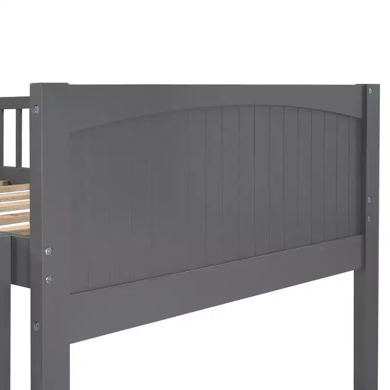 Letto a castello triplo a L grigio/bianco con 2 cassetti portaoggetti, da una piazza e mezza su una piazza e mezza, 3 posti letto