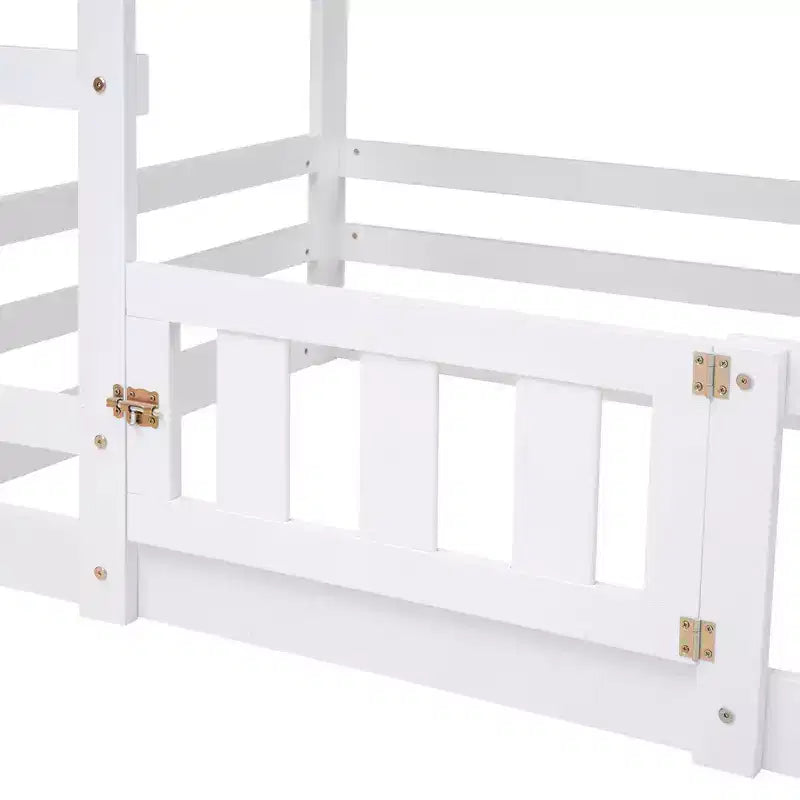 Grigio/Bianco, a forma di casa, letto a castello basso singolo su singolo per 2 bambini