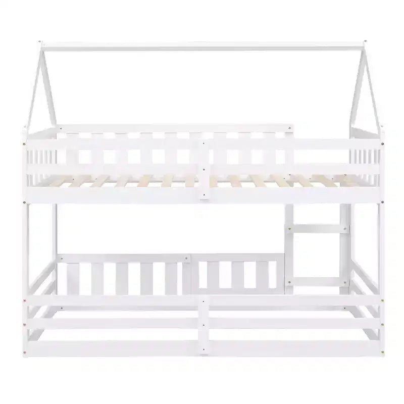 Grigio/Bianco, a forma di casa, letto a castello basso singolo su singolo per 2 bambini