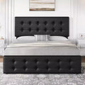 Letto matrimoniale Queen in similpelle nera con 4 cassetti contenitore e testiera capitonné regolabile, 1 persona