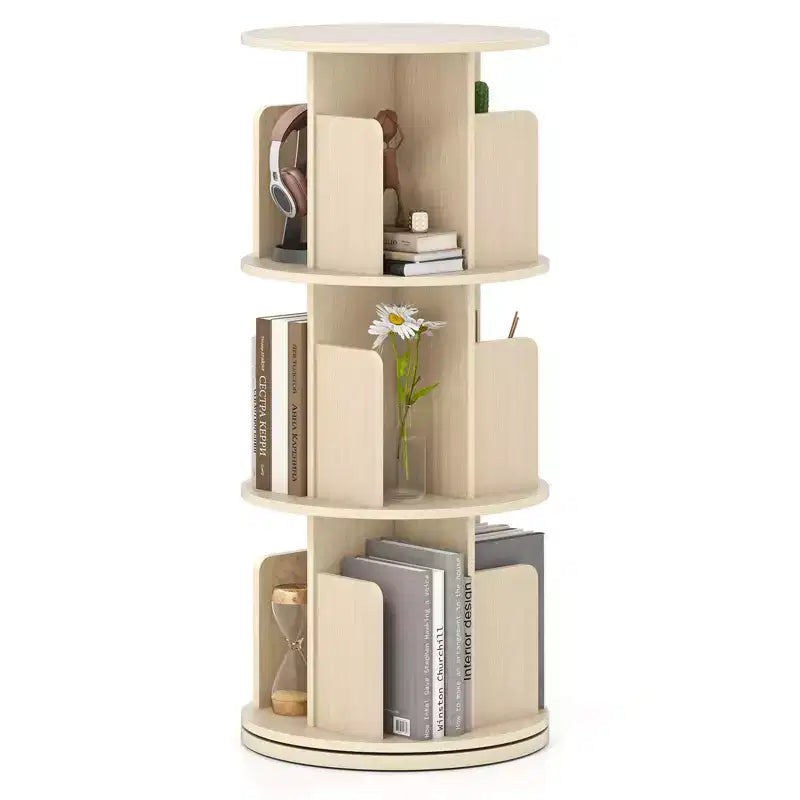 Libreria Rotante a 3 Piani a 360° Naturale/Bianca con Divisori, 1 o 2 PZ