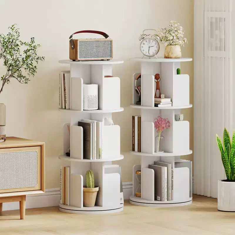 Libreria Rotante a 3 Piani a 360° Naturale/Bianca con Divisori, 1 o 2 PZ