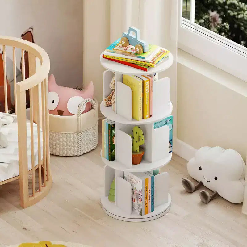Libreria Rotante a 3 Piani a 360° Naturale/Bianca con Divisori, 1 o 2 PZ