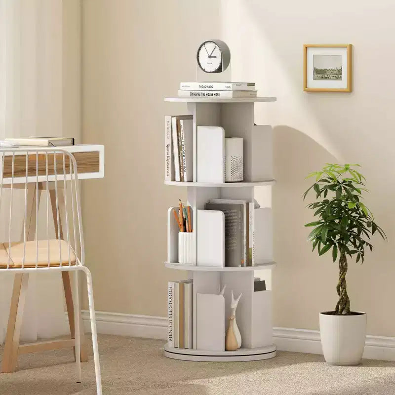 Libreria Rotante a 3 Piani a 360° Naturale/Bianca con Divisori, 1 o 2 PZ