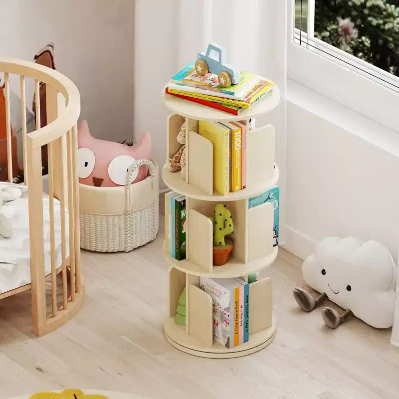 Libreria Rotante a 3 Piani a 360° Naturale/Bianca con Divisori, 1 o 2 PZ