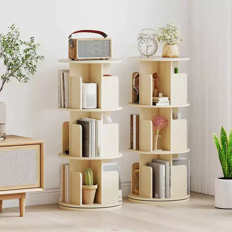 Libreria Rotante a 3 Piani a 360° Naturale/Bianca con Divisori, 1 o 2 PZ