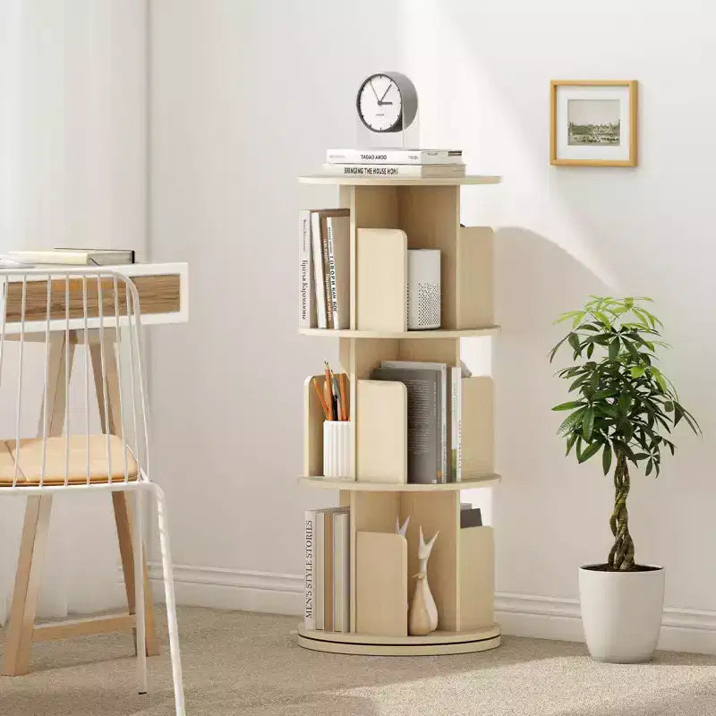 Libreria Rotante a 3 Piani a 360° Naturale/Bianca con Divisori, 1 o 2 PZ