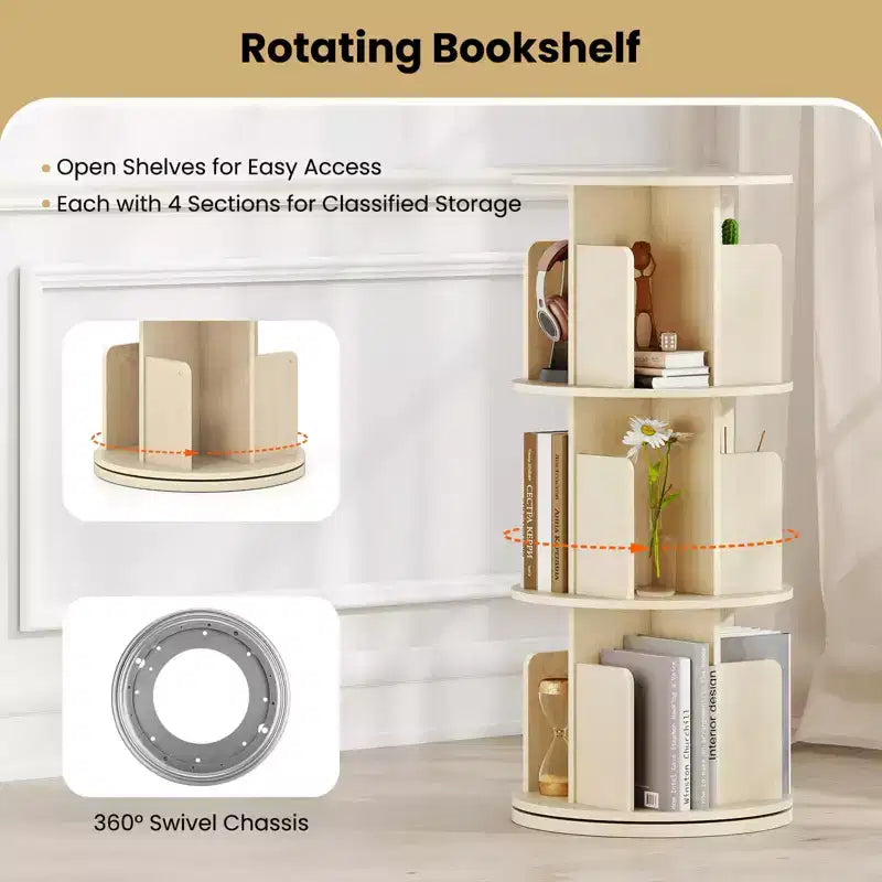 Libreria Rotante a 3 Piani a 360° Naturale/Bianca con Divisori, 1 o 2 PZ