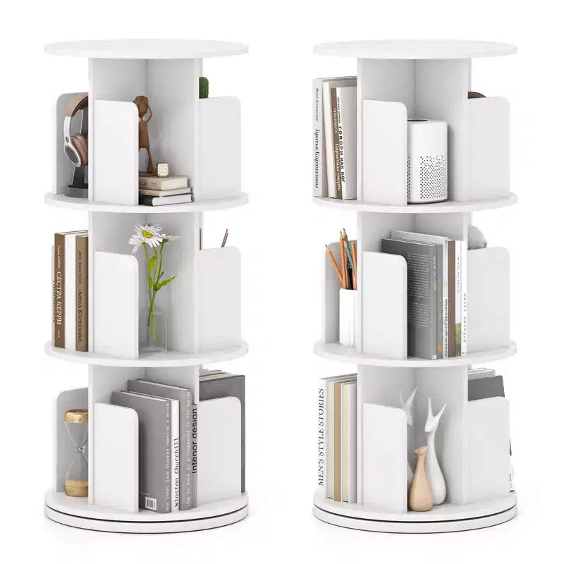 Libreria Rotante a 3 Piani a 360° Naturale/Bianca con Divisori, 1 o 2 PZ