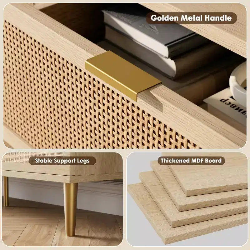 Cassettiera doppia a 6 cassetti in legno naturale e rattan, per uso da 1-2 persone