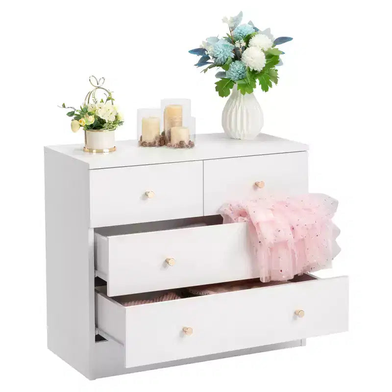 Comodino bianco a 4 cassetti con prese USB e AC, per 1