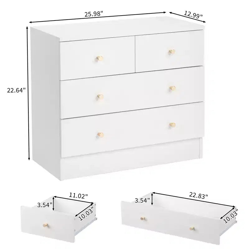 Comodino bianco a 4 cassetti con prese USB e AC, per 1