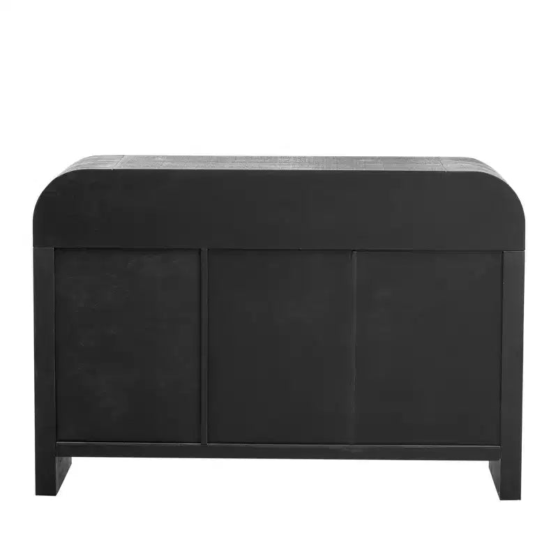 Credenza Nera Curva Antica con Maniglie Dorate, Mobile Contenitore a 3 Ante per 1, Ripiani Regolabili