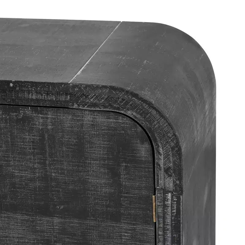Credenza Nera Curva Antica con Maniglie Dorate, Mobile Contenitore a 3 Ante per 1, Ripiani Regolabili