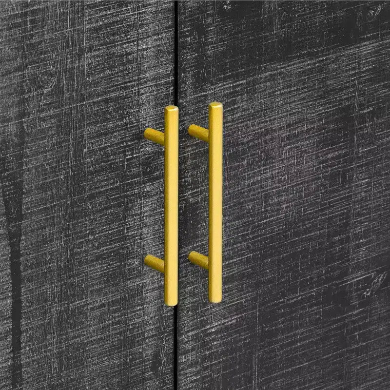 Credenza Nera Curva Antica con Maniglie Dorate, Mobile Contenitore a 3 Ante per 1, Ripiani Regolabili