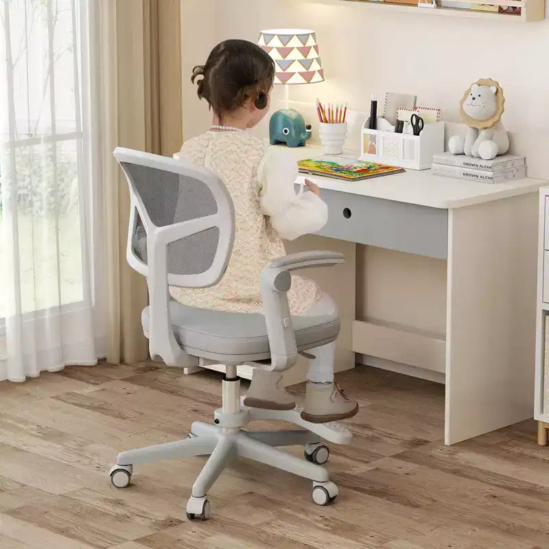 Sedia da scrivania girevole per bambini blu/grigio/verde/rosa/viola con altezza regolabile, braccioli e poggiapiedi, per 1 bambino