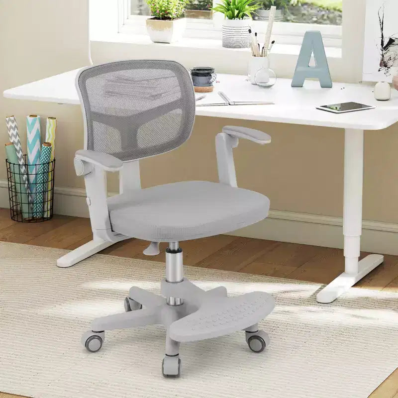 Sedia da scrivania girevole per bambini blu/grigio/verde/rosa/viola con altezza regolabile, braccioli e poggiapiedi, per 1 bambino