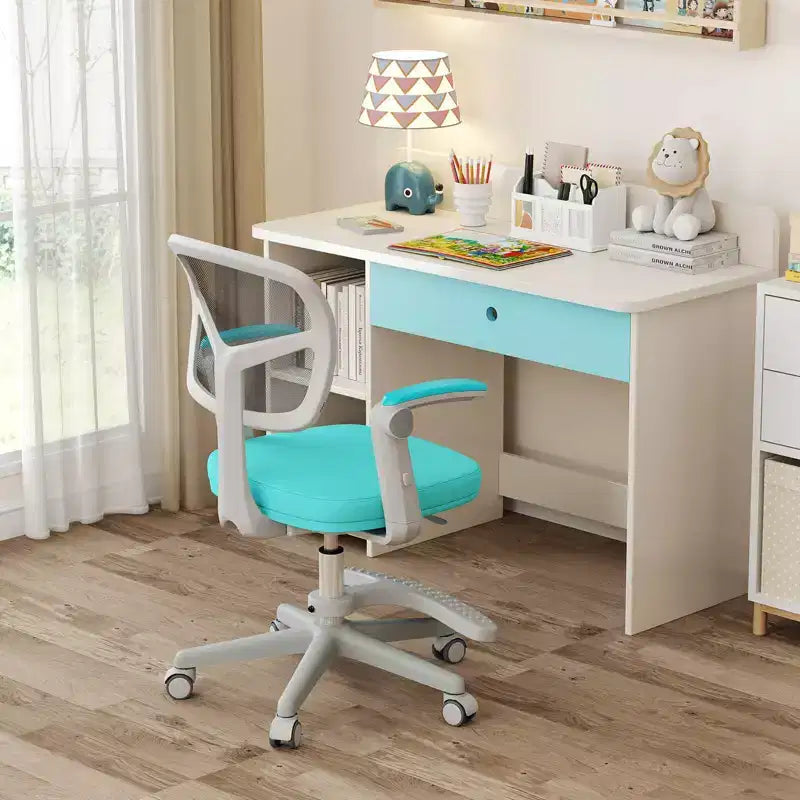 Sedia da scrivania girevole per bambini blu/grigio/verde/rosa/viola con altezza regolabile, braccioli e poggiapiedi, per 1 bambino