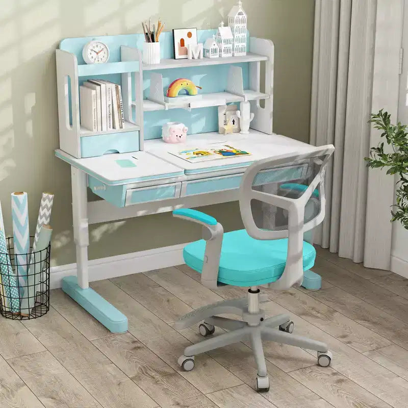 Sedia da scrivania girevole per bambini blu/grigio/verde/rosa/viola con altezza regolabile, braccioli e poggiapiedi, per 1 bambino