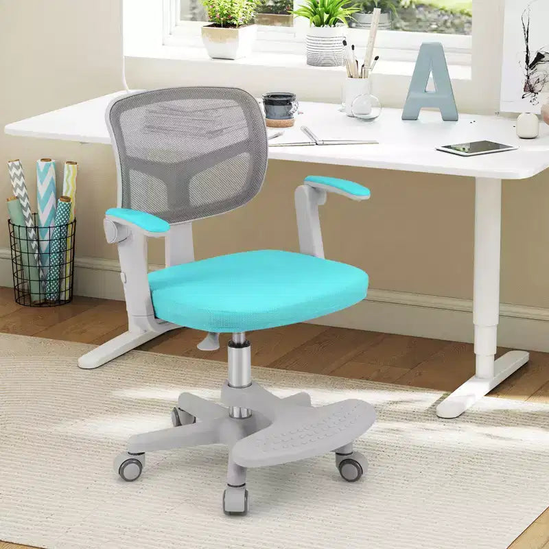 Sedia da scrivania girevole per bambini blu/grigio/verde/rosa/viola con altezza regolabile, braccioli e poggiapiedi, per 1 bambino