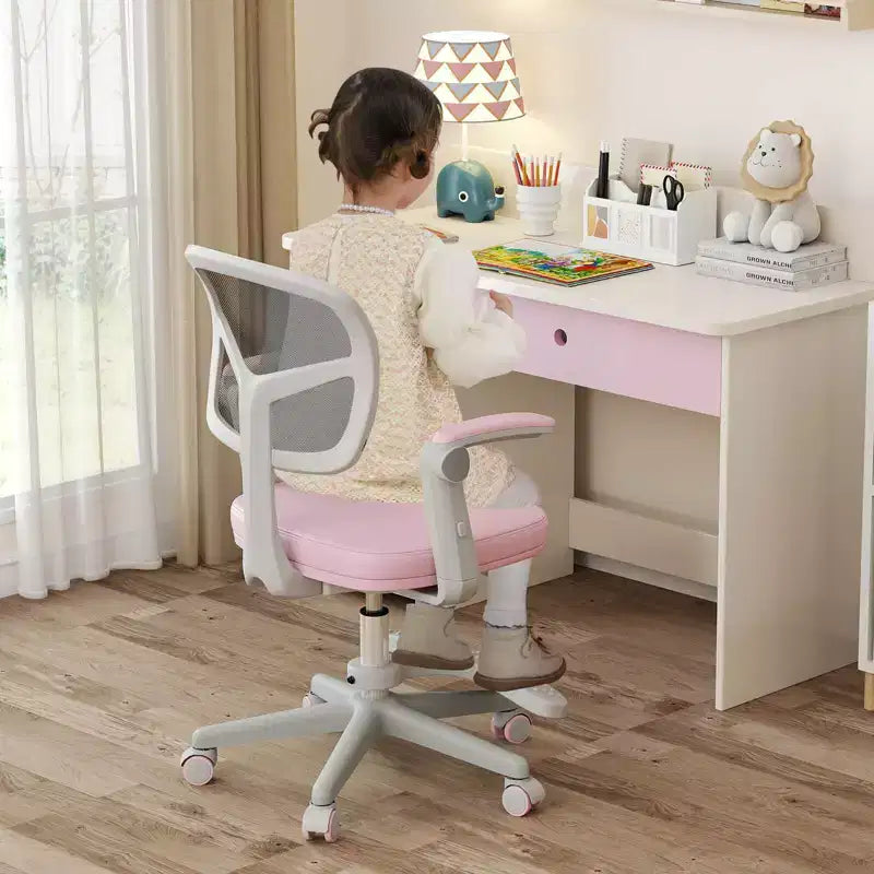 Sedia da scrivania girevole per bambini blu/grigio/verde/rosa/viola con altezza regolabile, braccioli e poggiapiedi, per 1 bambino
