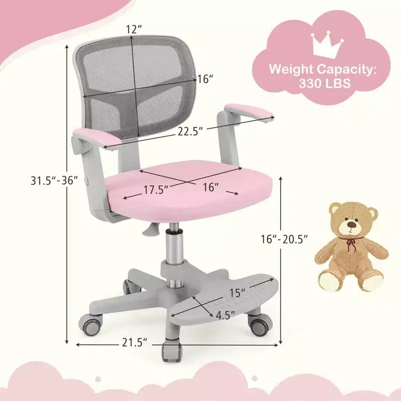 Sedia da scrivania girevole per bambini blu/grigio/verde/rosa/viola con altezza regolabile, braccioli e poggiapiedi, per 1 bambino