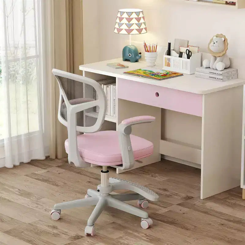 Sedia da scrivania girevole per bambini blu/grigio/verde/rosa/viola con altezza regolabile, braccioli e poggiapiedi, per 1 bambino