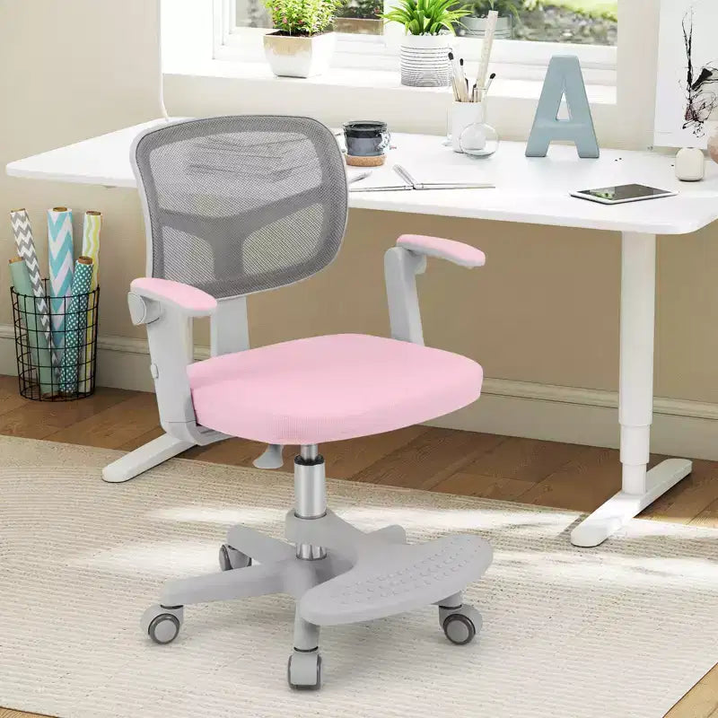 Sedia da scrivania girevole per bambini blu/grigio/verde/rosa/viola con altezza regolabile, braccioli e poggiapiedi, per 1 bambino