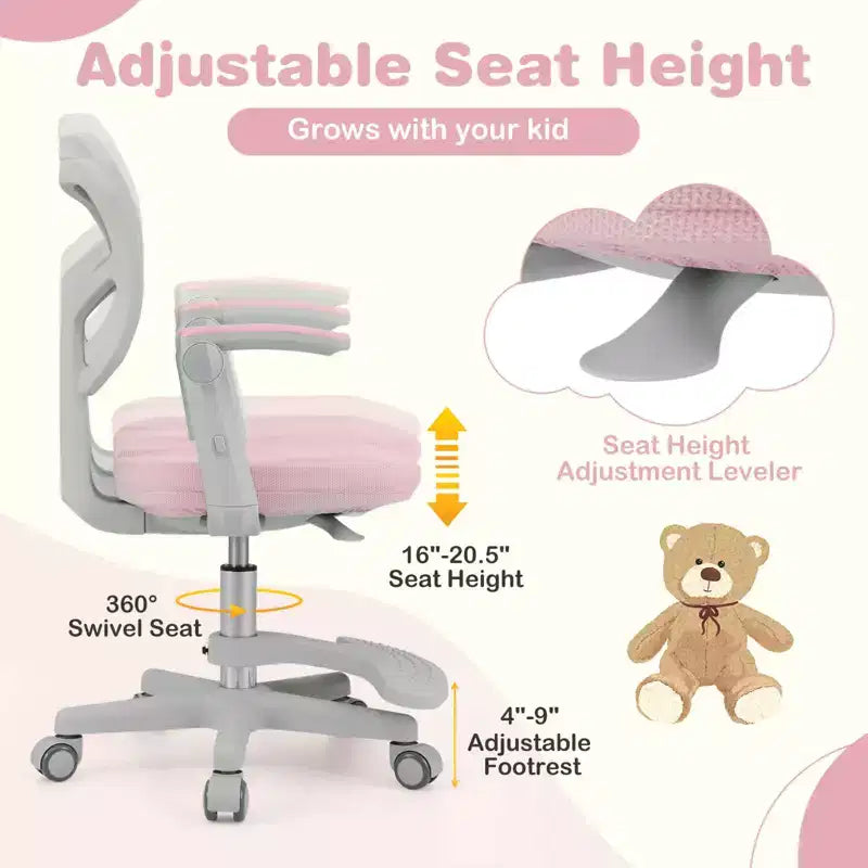 Sedia da scrivania girevole per bambini blu/grigio/verde/rosa/viola con altezza regolabile, braccioli e poggiapiedi, per 1 bambino