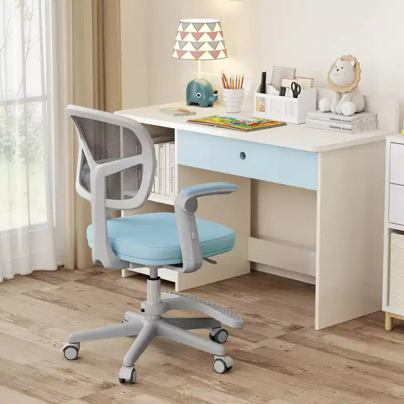 Sedia da scrivania girevole per bambini blu/grigio/verde/rosa/viola con altezza regolabile, braccioli e poggiapiedi, per 1 bambino