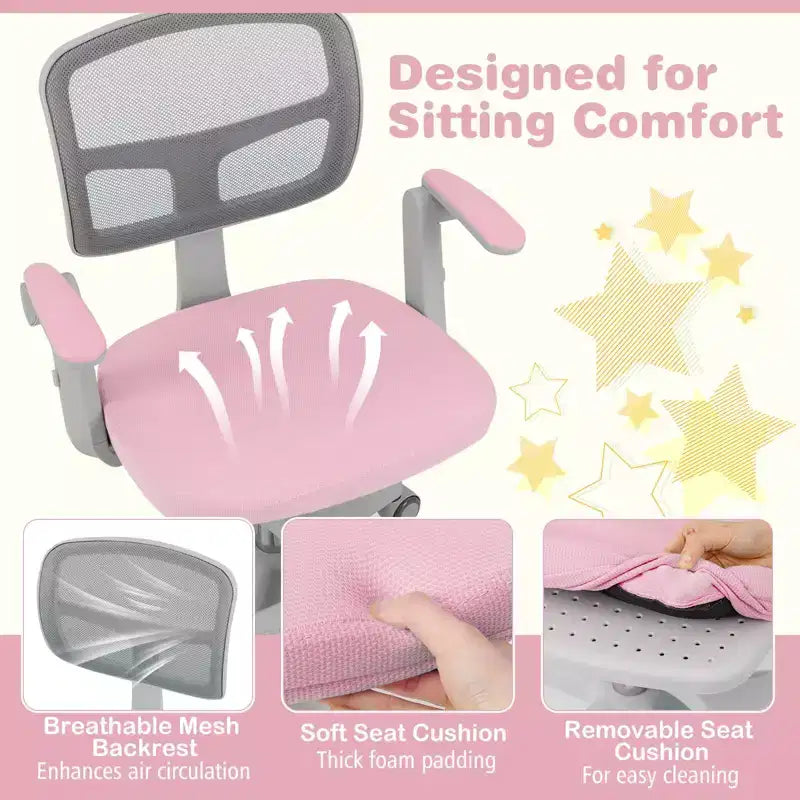 Sedia da scrivania girevole per bambini blu/grigio/verde/rosa/viola con altezza regolabile, braccioli e poggiapiedi, per 1 bambino