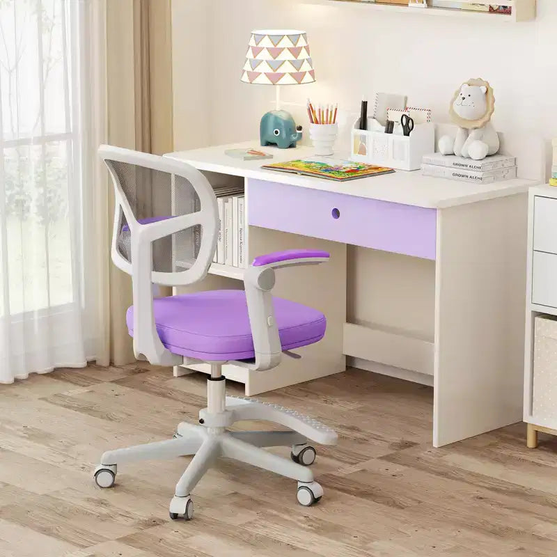 Sedia da scrivania girevole per bambini blu/grigio/verde/rosa/viola con altezza regolabile, braccioli e poggiapiedi, per 1 bambino