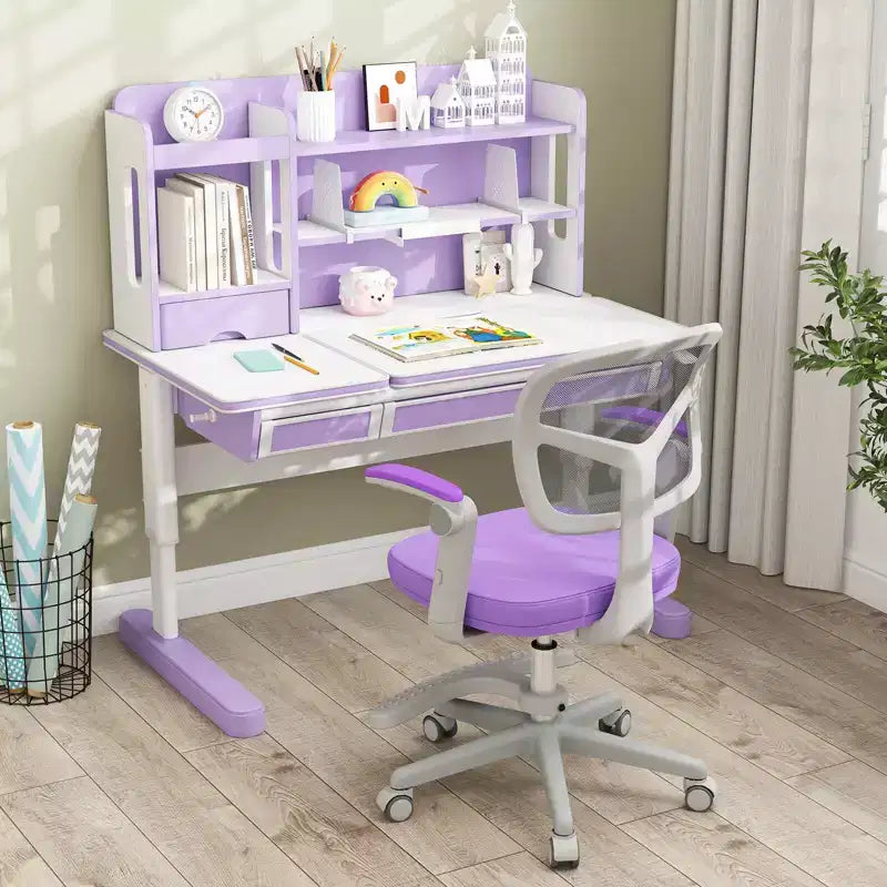 Sedia da scrivania girevole per bambini blu/grigio/verde/rosa/viola con altezza regolabile, braccioli e poggiapiedi, per 1 bambino