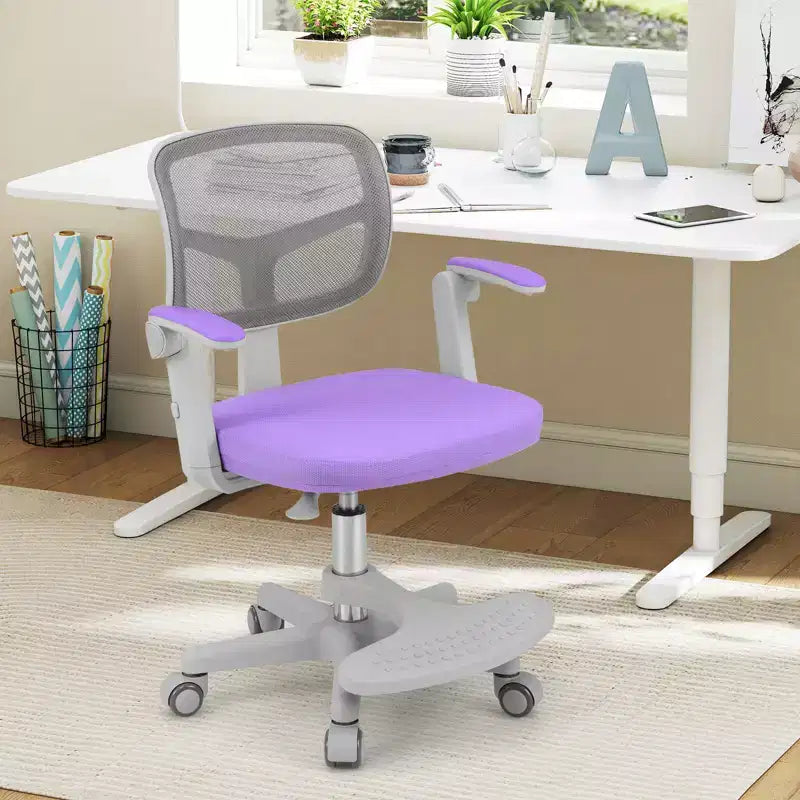Sedia da scrivania girevole per bambini blu/grigio/verde/rosa/viola con altezza regolabile, braccioli e poggiapiedi, per 1 bambino