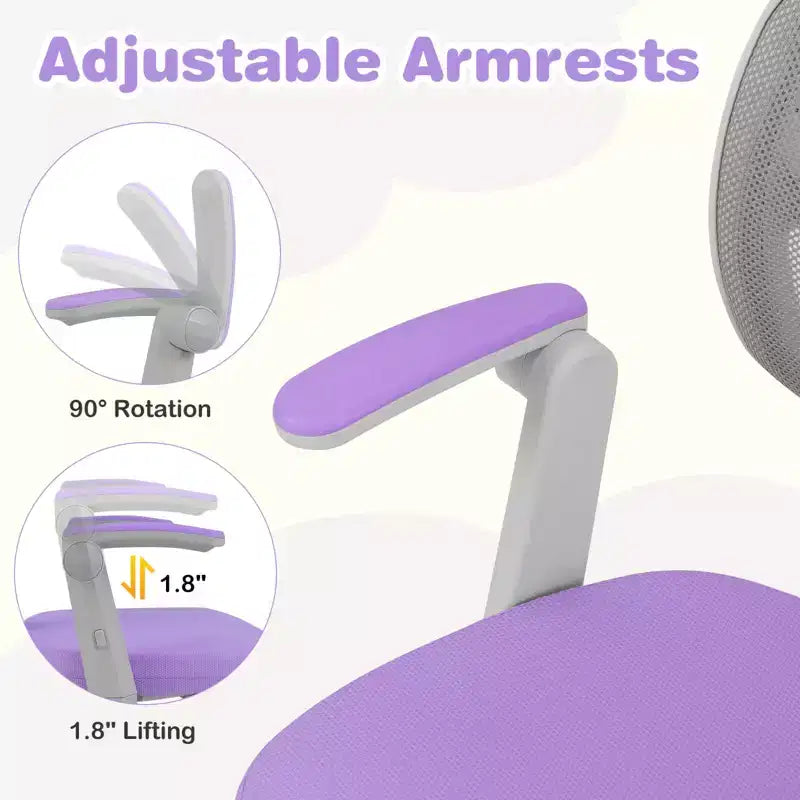 Sedia da scrivania girevole per bambini blu/grigio/verde/rosa/viola con altezza regolabile, braccioli e poggiapiedi, per 1 bambino