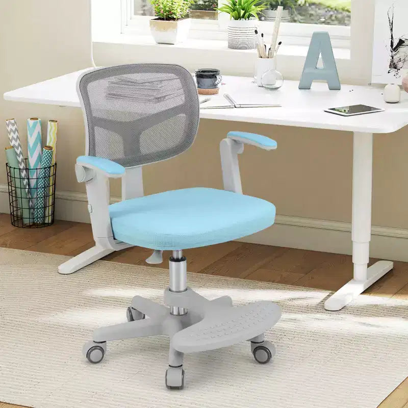 Sedia da scrivania girevole per bambini blu/grigio/verde/rosa/viola con altezza regolabile, braccioli e poggiapiedi, per 1 bambino