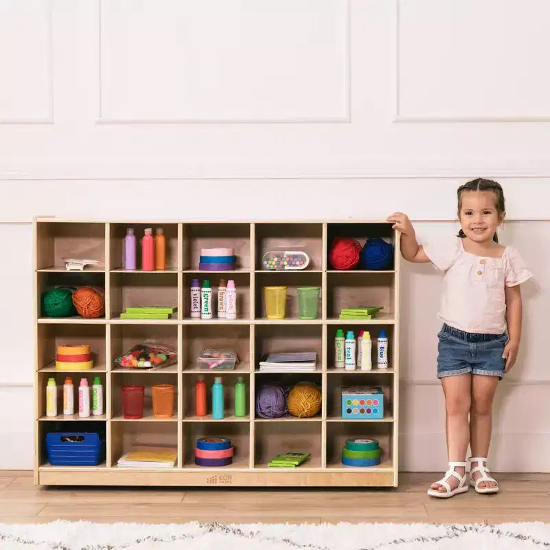 Armadietto portaoggetti mobile con 25 scomparti, 5x5, per bambini, blu/trasparente/contemporaneo/tonalità della terra