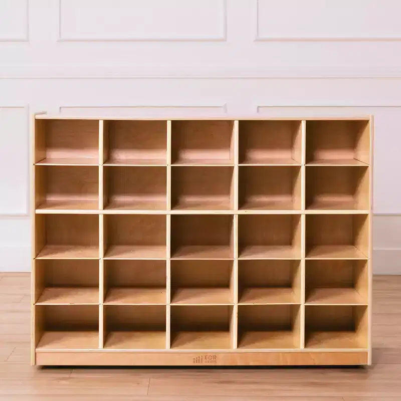 Armadietto portaoggetti mobile con 25 scomparti, 5x5, per bambini, blu/trasparente/contemporaneo/tonalità della terra