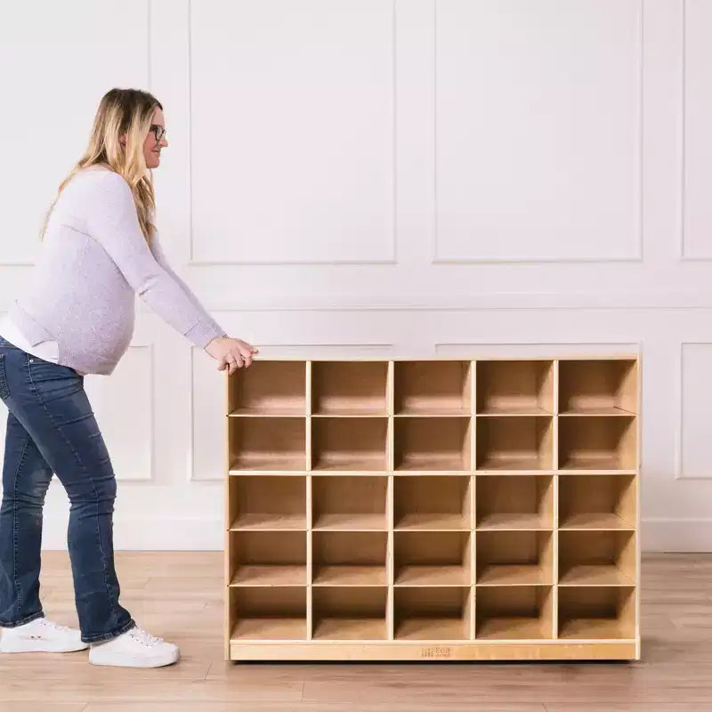 Armadietto portaoggetti mobile con 25 scomparti, 5x5, per bambini, blu/trasparente/contemporaneo/tonalità della terra