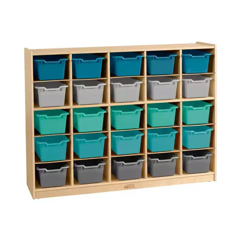 Armadietto portaoggetti mobile con 25 scomparti, 5x5, per bambini, blu/trasparente/contemporaneo/tonalità della terra