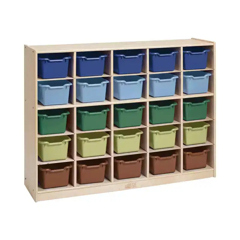 Armadietto portaoggetti mobile con 25 scomparti, 5x5, per bambini, blu/trasparente/contemporaneo/tonalità della terra