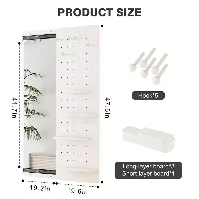 Specchio a parete a figura intera marrone/noce/bianco con pannelli scorrevoli e ganci, 1 persona