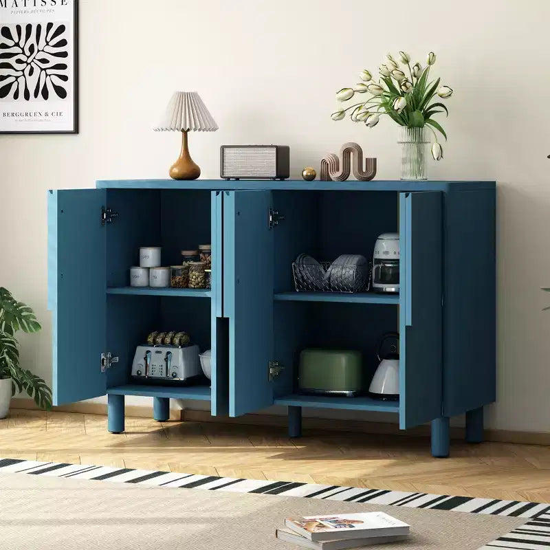 Credenza a 4 ante in legno naturale con maniglie ad arco, per 1 utente