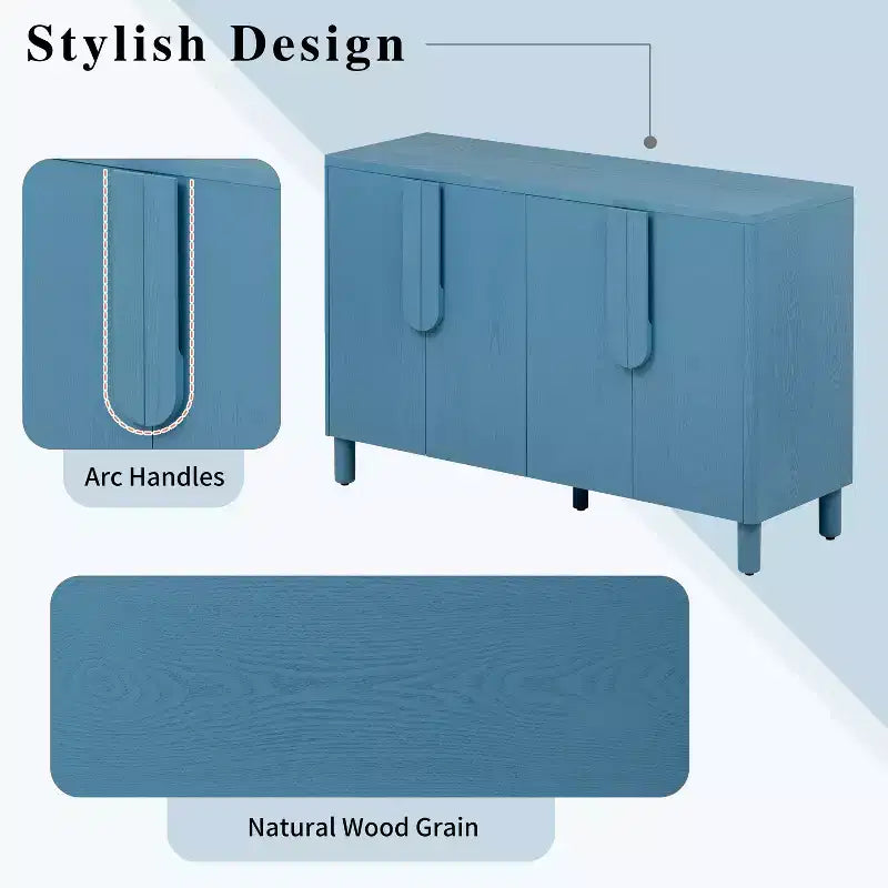 Credenza a 4 ante in legno naturale con maniglie ad arco, per 1 utente