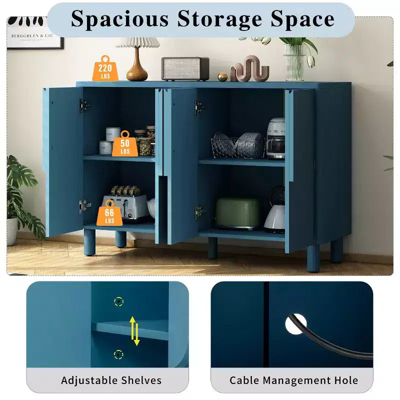 Credenza a 4 ante in legno naturale con maniglie ad arco, per 1 utente