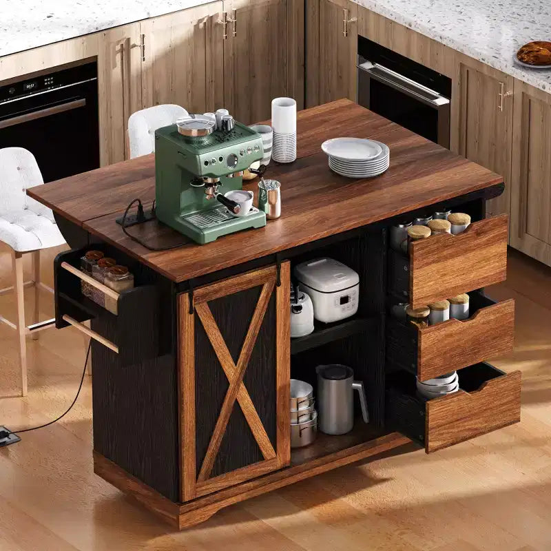 Isola da cucina a cascina bianca e nera con porta scorrevole, anta a ribalta e 3 cassetti – Postazione singola