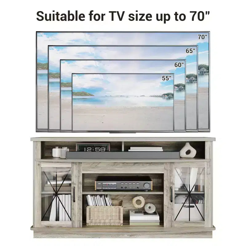 Mobile TV stile rustico lavato grigio, adatto per TV fino a 70", montaggio a una persona