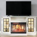 Mobile TV con camino elettrico 3-Sided Glass effetto invecchiato bianco da 59", per TV fino a 65"