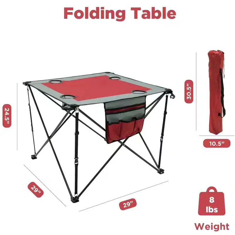 Tavolo da vino quadrato pieghevole blu/rosso, 4 posti a sedere