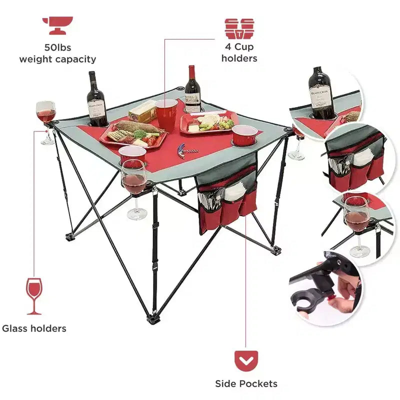 Tavolo da vino quadrato pieghevole blu/rosso, 4 posti a sedere